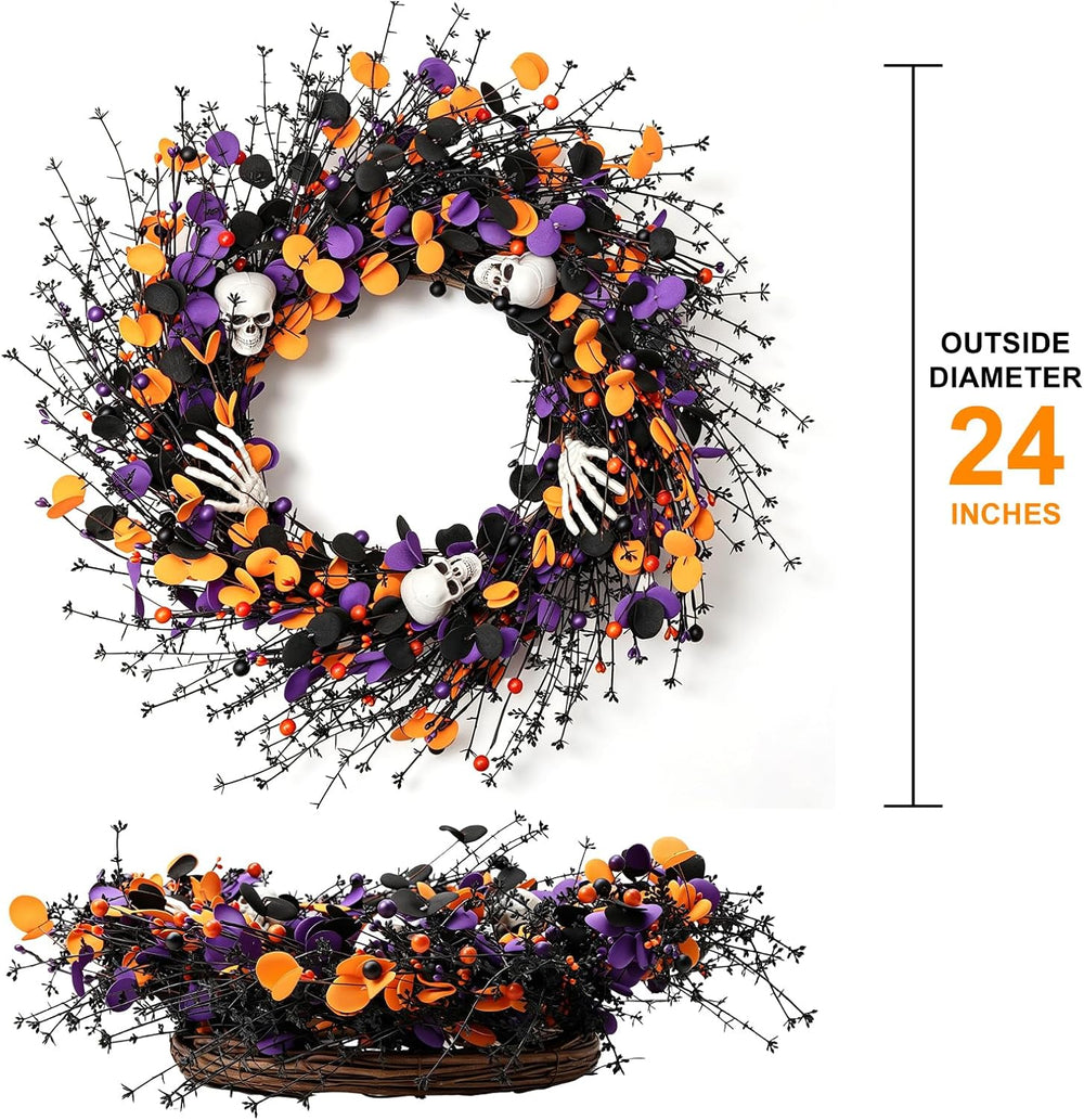 zjlmit Halloween Wreath 24 Inch Halloweeen Wreaths for Front Door Handmade Sk...