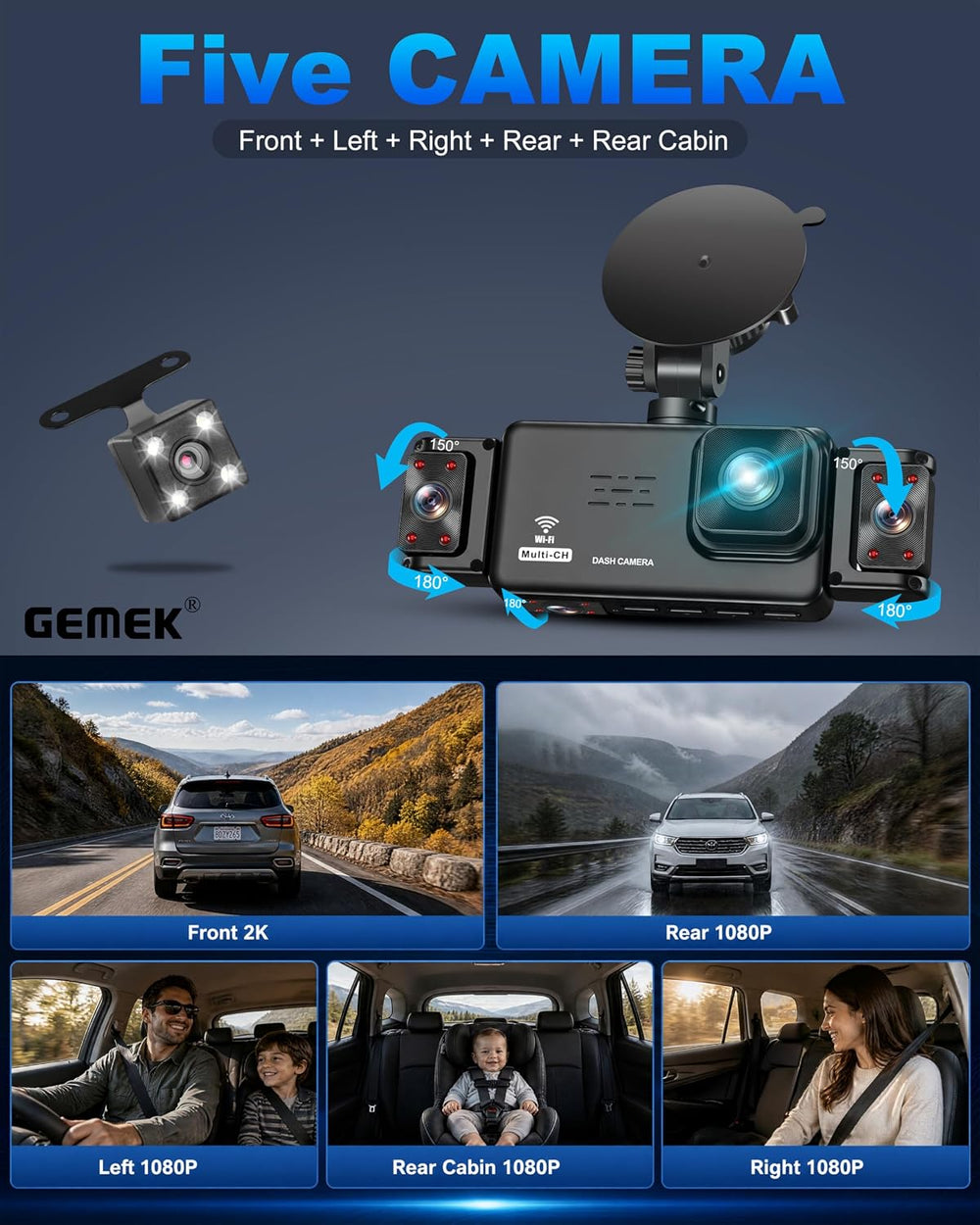 5 Channel Dash Cam 360° View with 5G WiFi & APP Control