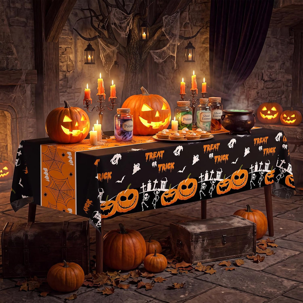 54 Inch X 100 Feet Plastic Table Cover Roll Disposable Halloween Tablecloth w...
