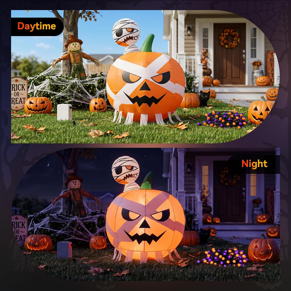 4FT Halloween Inflatables Pumpkin with Mummy Outdoor Decorations with Built-i...
