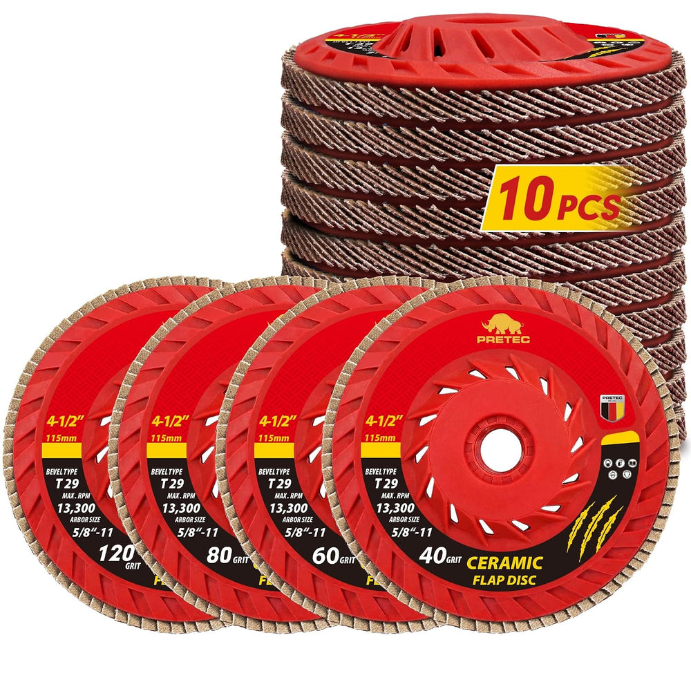 Ceramic Flap Discs 4 1/2 for Angle Grinder, 40/60/80/120 Grit, 10 Pack