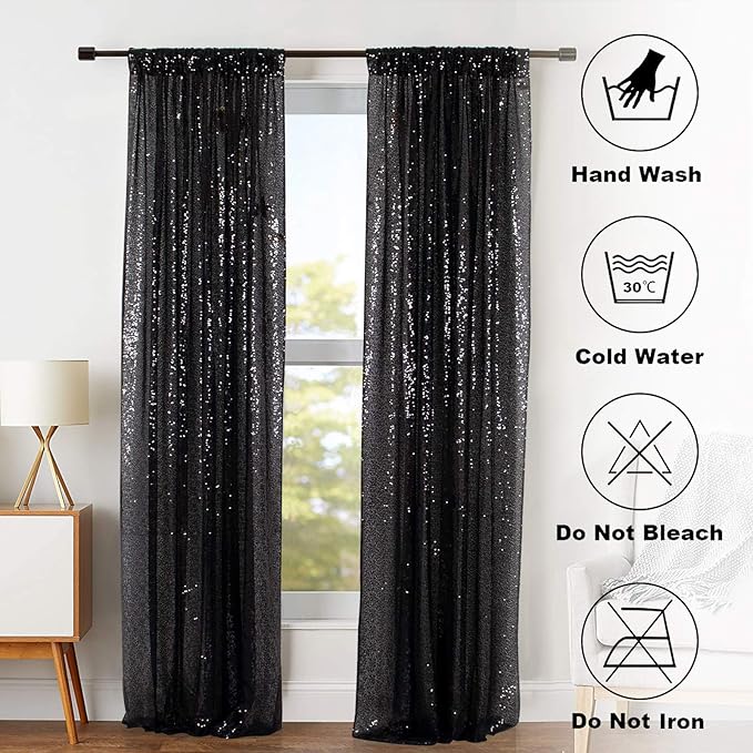 ShinyBeauty Black Backdrops 2 Pieces Sequin Curtains 4FTx7FT Photoshoot Backg...