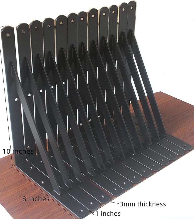 12 Pack L10 x H 8" Black Heavy Duty Shelf Brackets