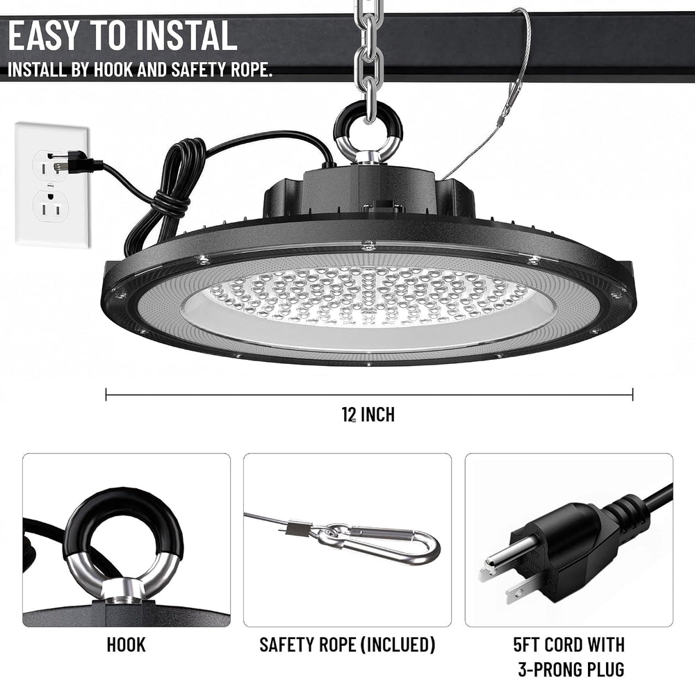UFO LED High Bay Lights 200W 12 Pack 5000K with 5ft Plug