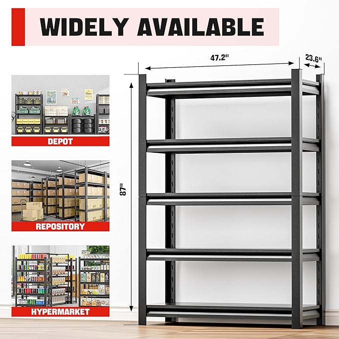 Metal Garage Shelving – 5 Shelf Heavy Duty Storage Rack