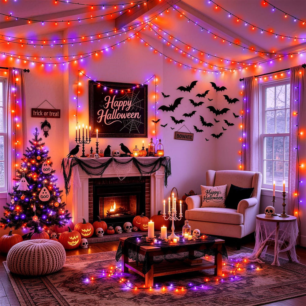 JMEXSUSS 1000LED Orange and Purple String Lights, Halloween Lights Plug in