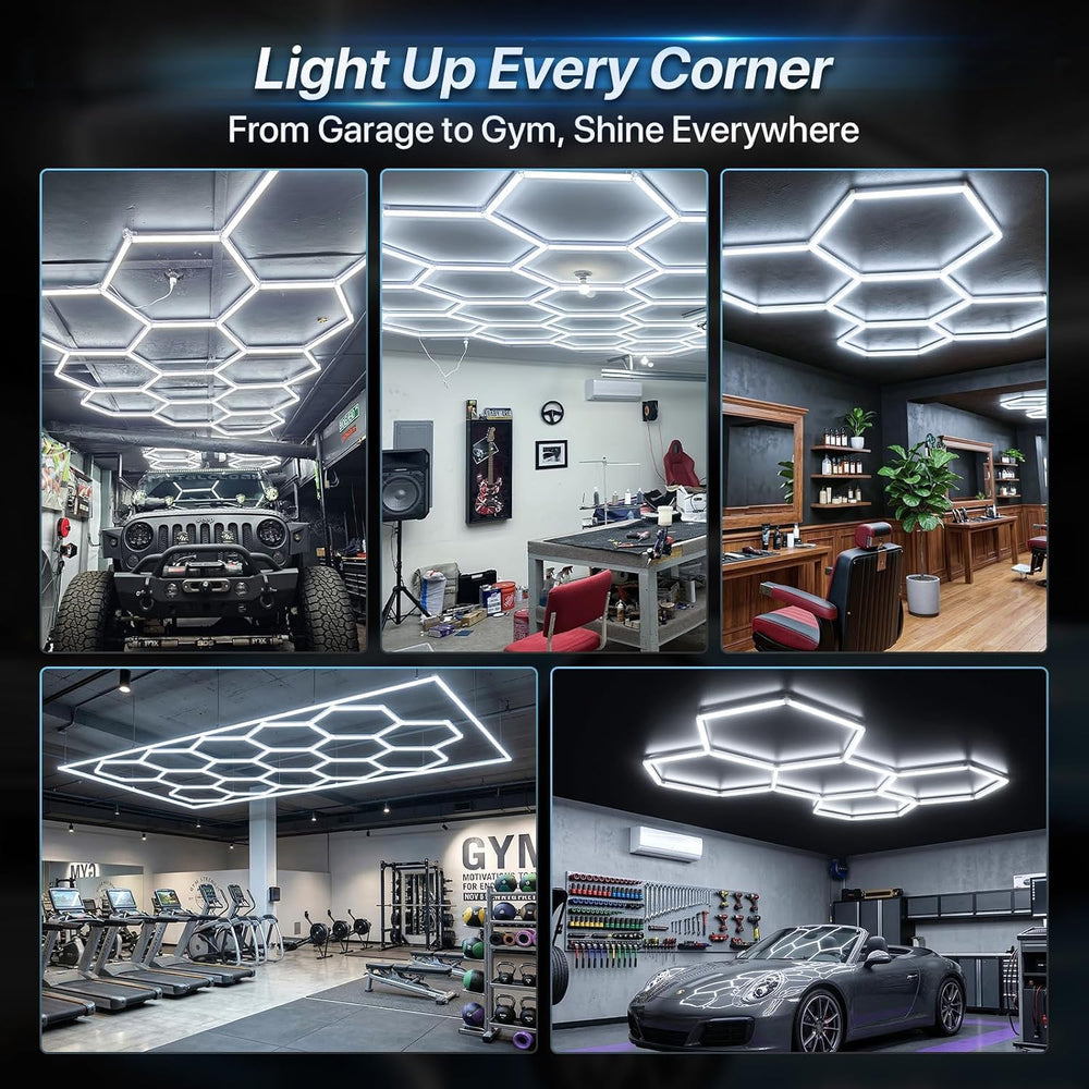 HYPERLITE Gen II Hexagon Garage Lights: 168W 16800LM 5 Grids Hexagon Led Ligh...