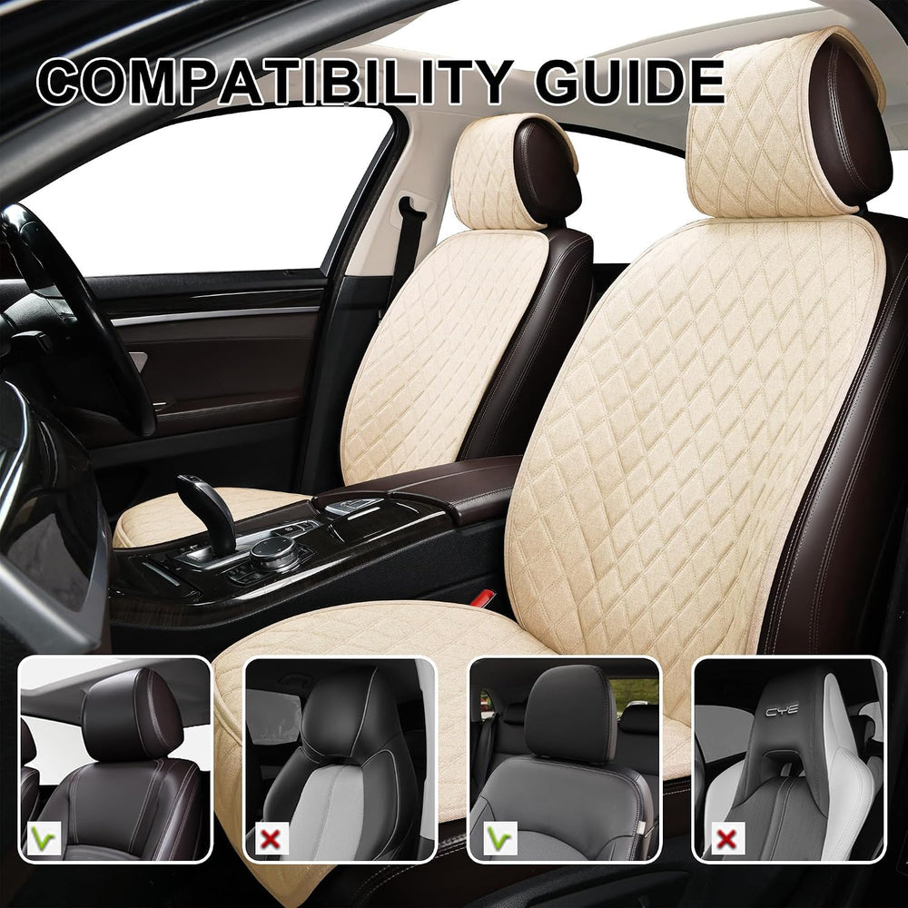 2PCS Linen Front Seat Covers for Cars Sideless Seat Covers Breathable Cloth F...