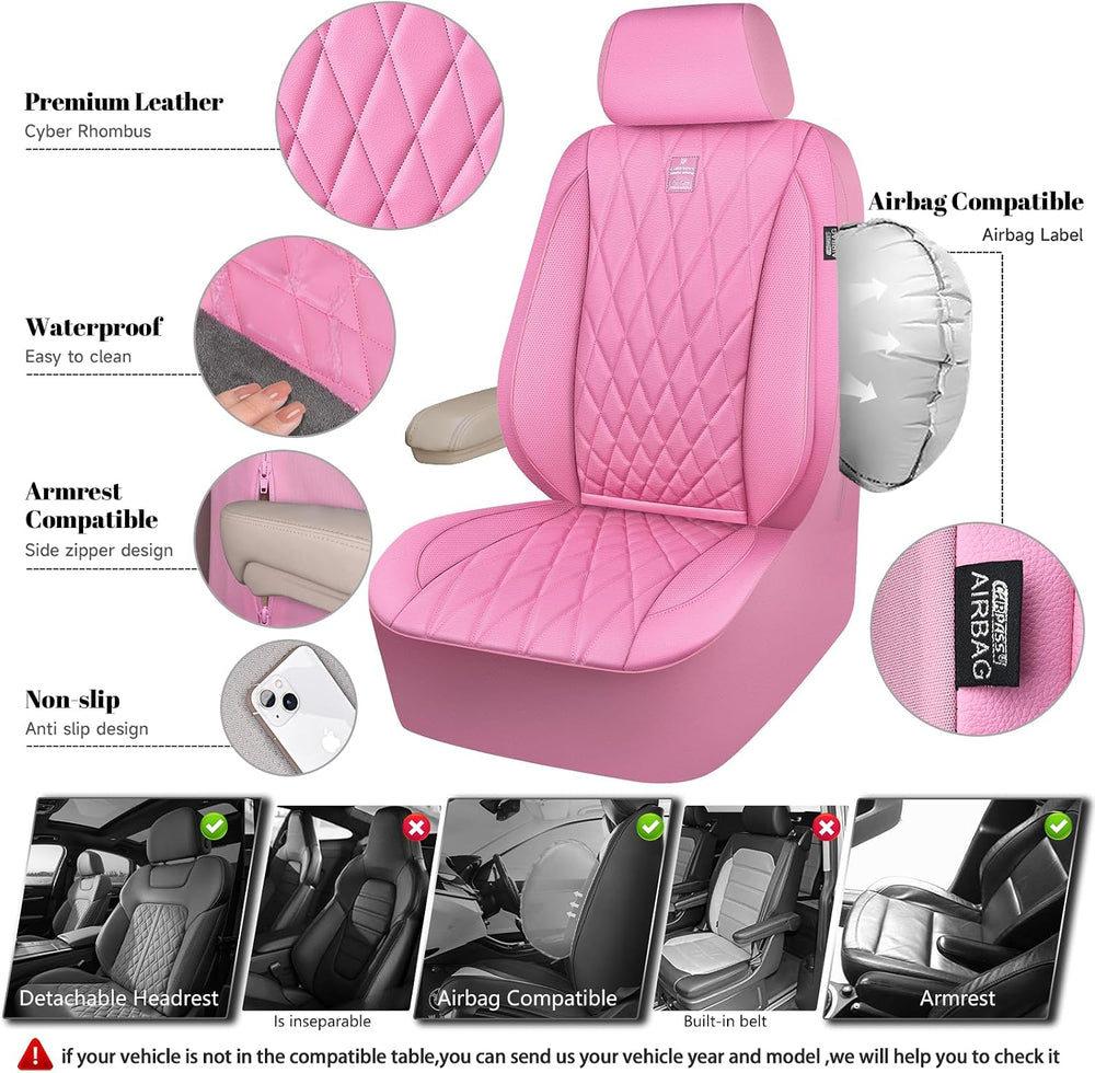 CAR PASS Piping Luxury Leather Two Front Car Seat Covers, Cute Girly Waterpro...