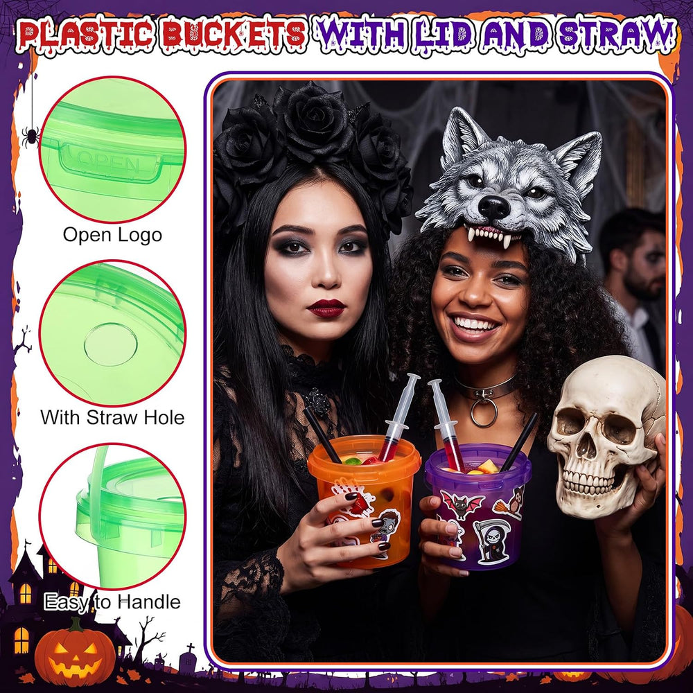 Funnymoom 32 Pcs Halloween Drink Bucket Cups with Lids and Straw, 34oz