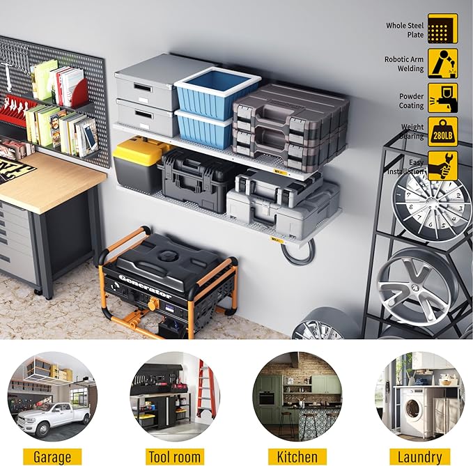 2Pack 1.64x4ft Adjustable Metal Garage Wall Shelving Heavy Duty Garage Storage