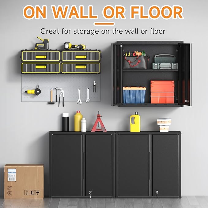 Metal Garage Wall Cabinet with 2 Doors and 1 Adjustable Shelf, Lockable