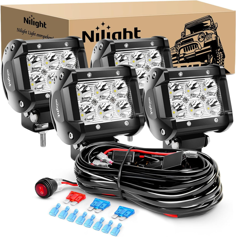 Nilight 4PCS 4 Inch 18W Spot Led Light Bars LED Work Lights Led Fog Lights Of...