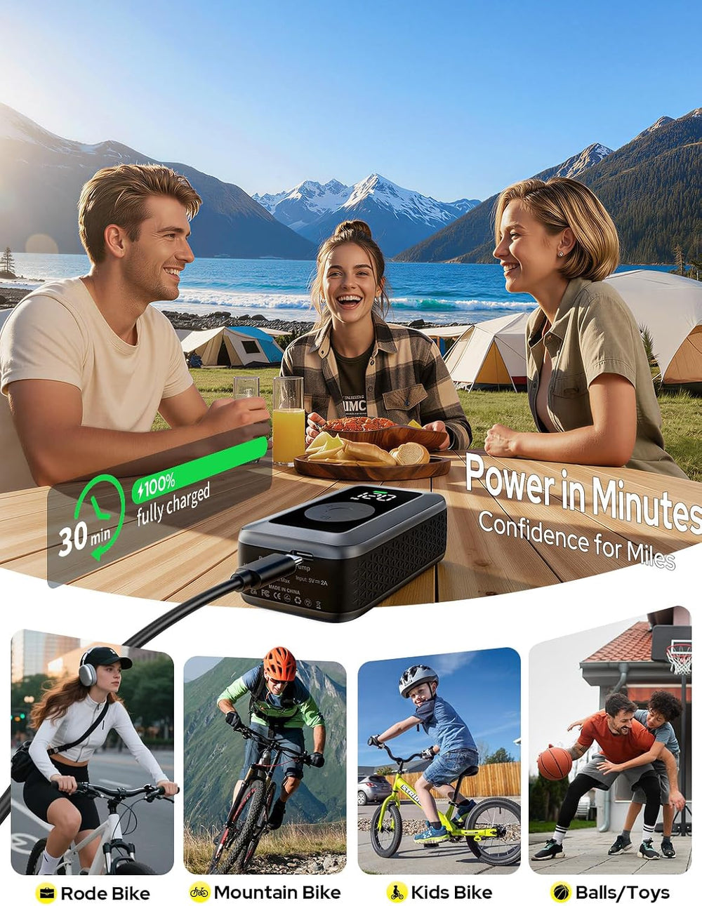 Mini Bike Tire Pump, 120PSI Electric Bicycle Pump with Digital Gauge, Auto St...