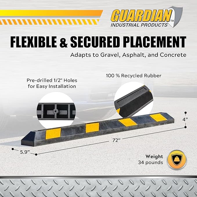Guardian Parking Stop, 6 Foot Long Rubber Curb