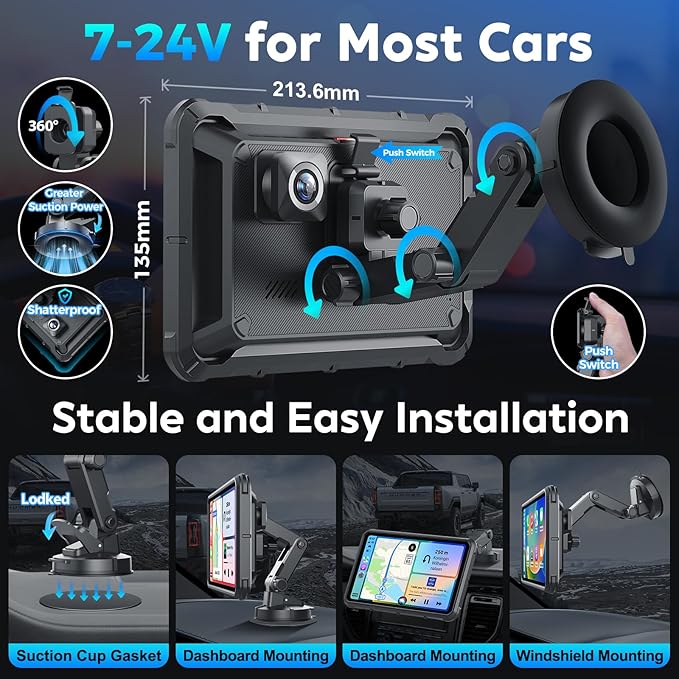 Portable Apple Carplay Screen for Car, Secure Strong Bracket, Navigation