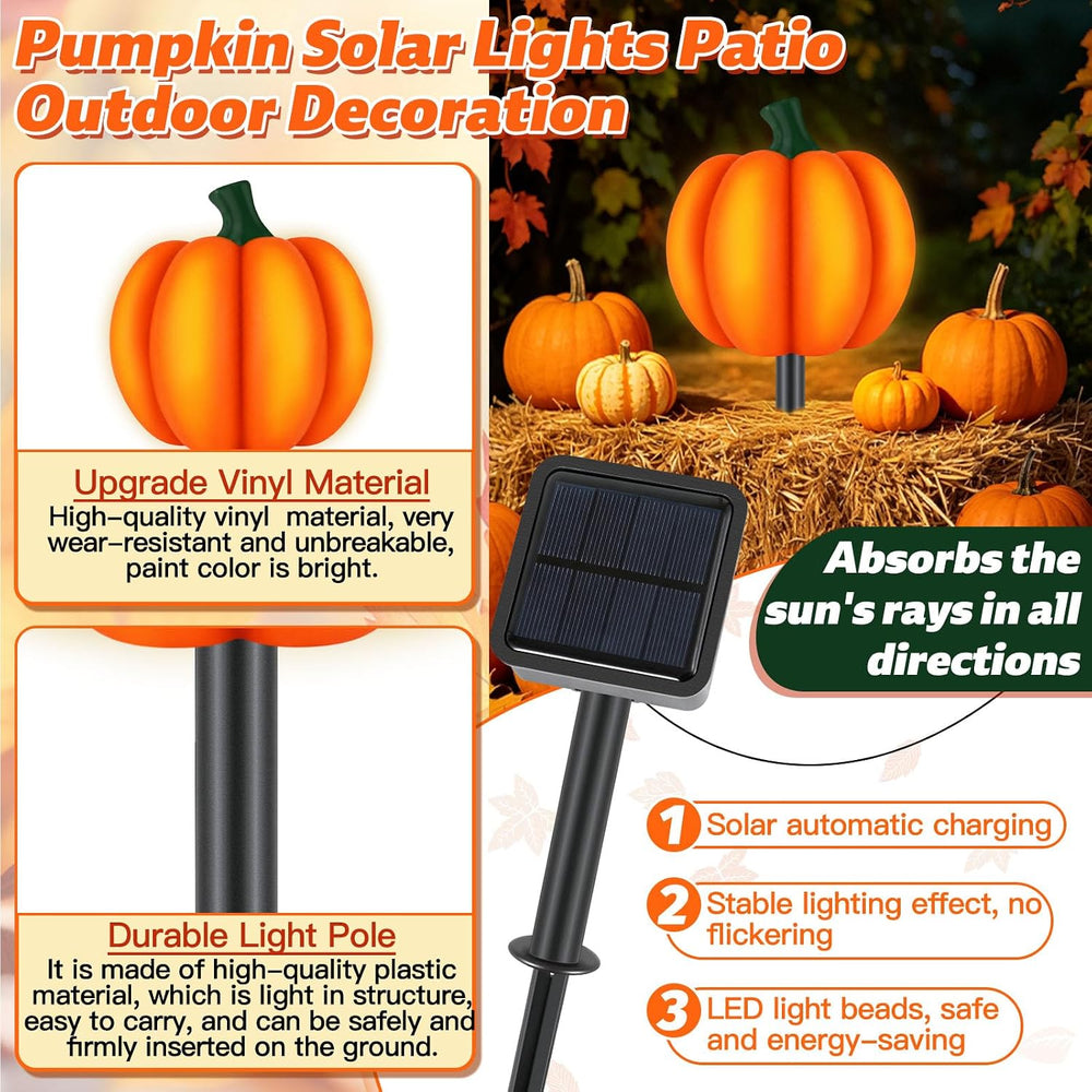 4-in-1 Pumpkin Solar Lights Outdoor Halloween Decorations Fall Stake Lights
