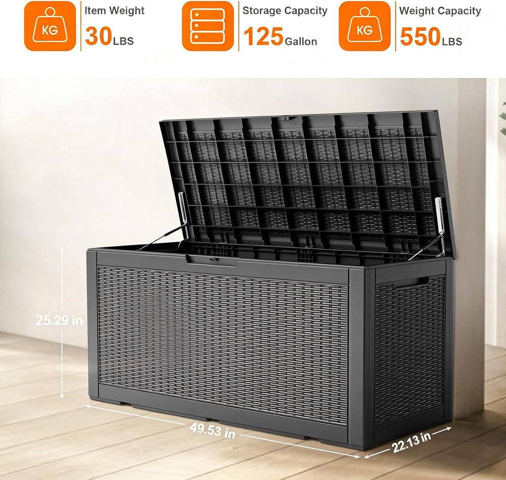 125 Gallon Outdoor Storage Box, Large Waterproof UV Resistant Deck Box, Locka...