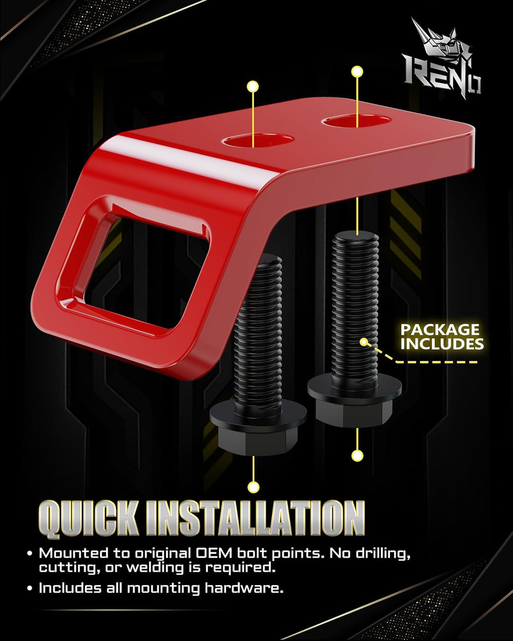 RENO 2024-2026 Tacoma Front Tow Hooks Truck Recovery Point (Red, 2 pcs) | 304...