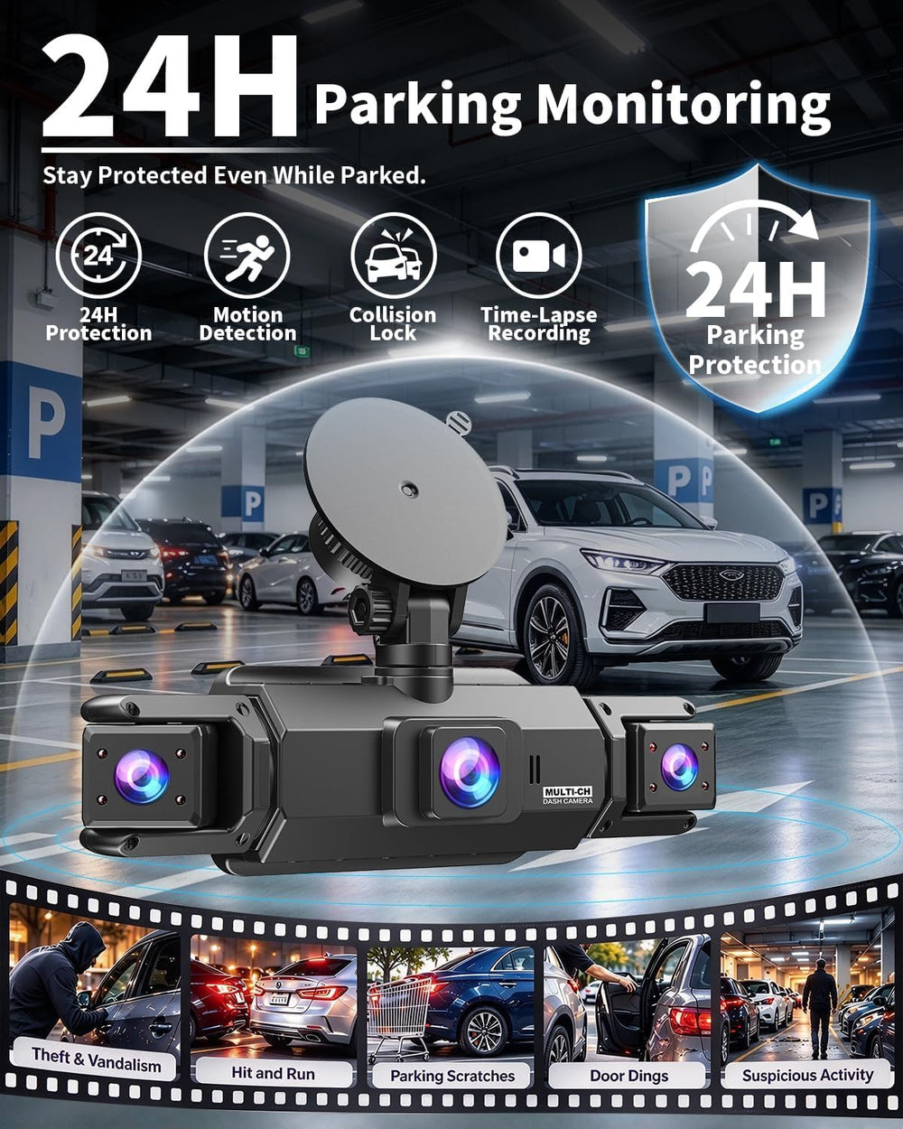 4 Channel Dash Cam Front and Rear, Pahaa 360° Dash Camera with WiFi
