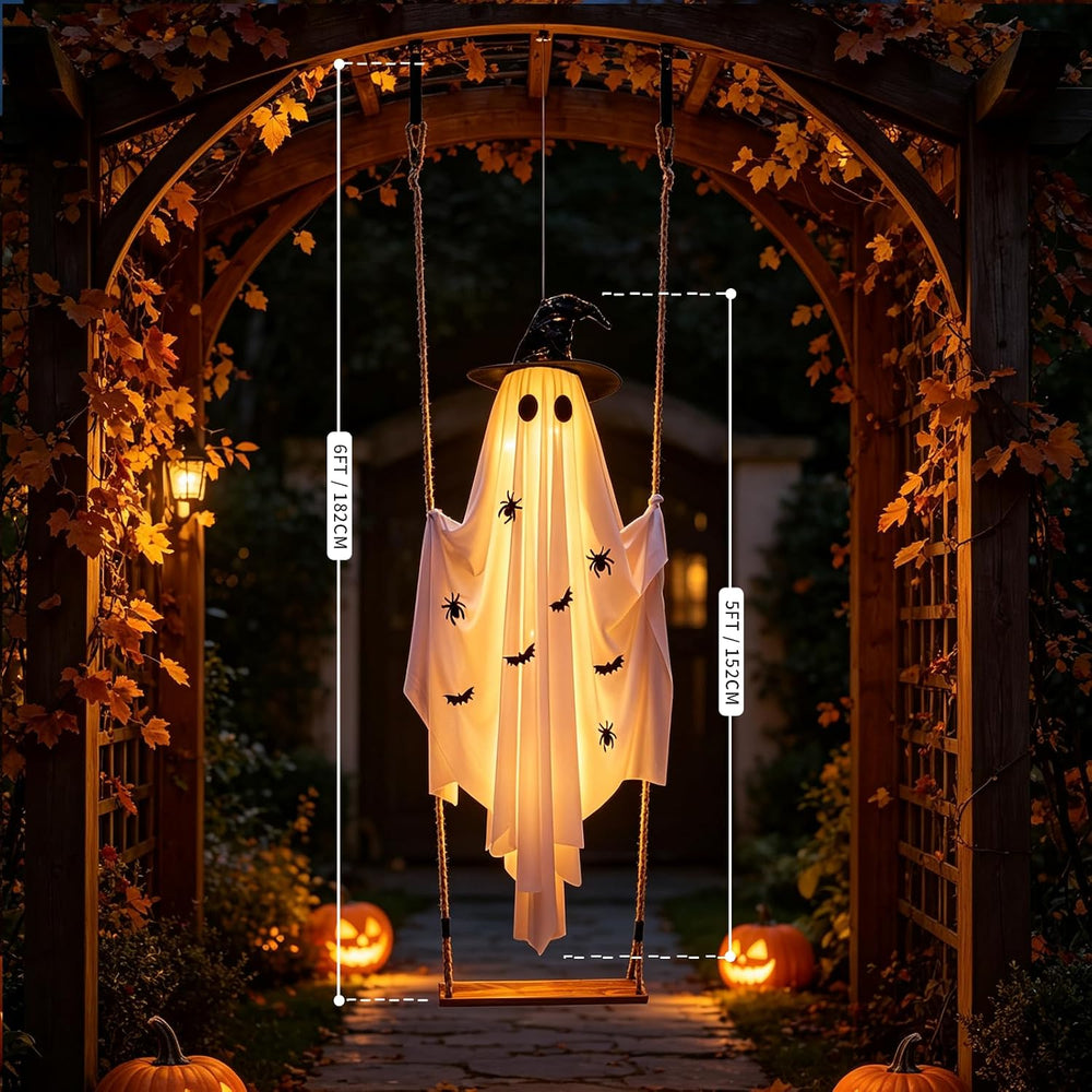 Halloween Decorations Outdoor, 5FT Lighted Swing Ghost Halloween Decoration w...