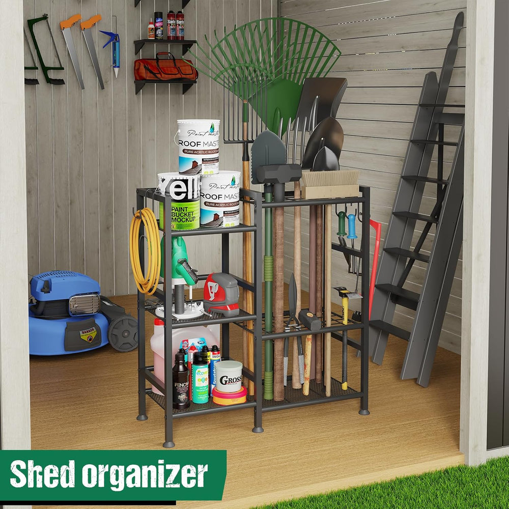 Garden Tool Organizer with Large Hooks, Garage Storage Rack