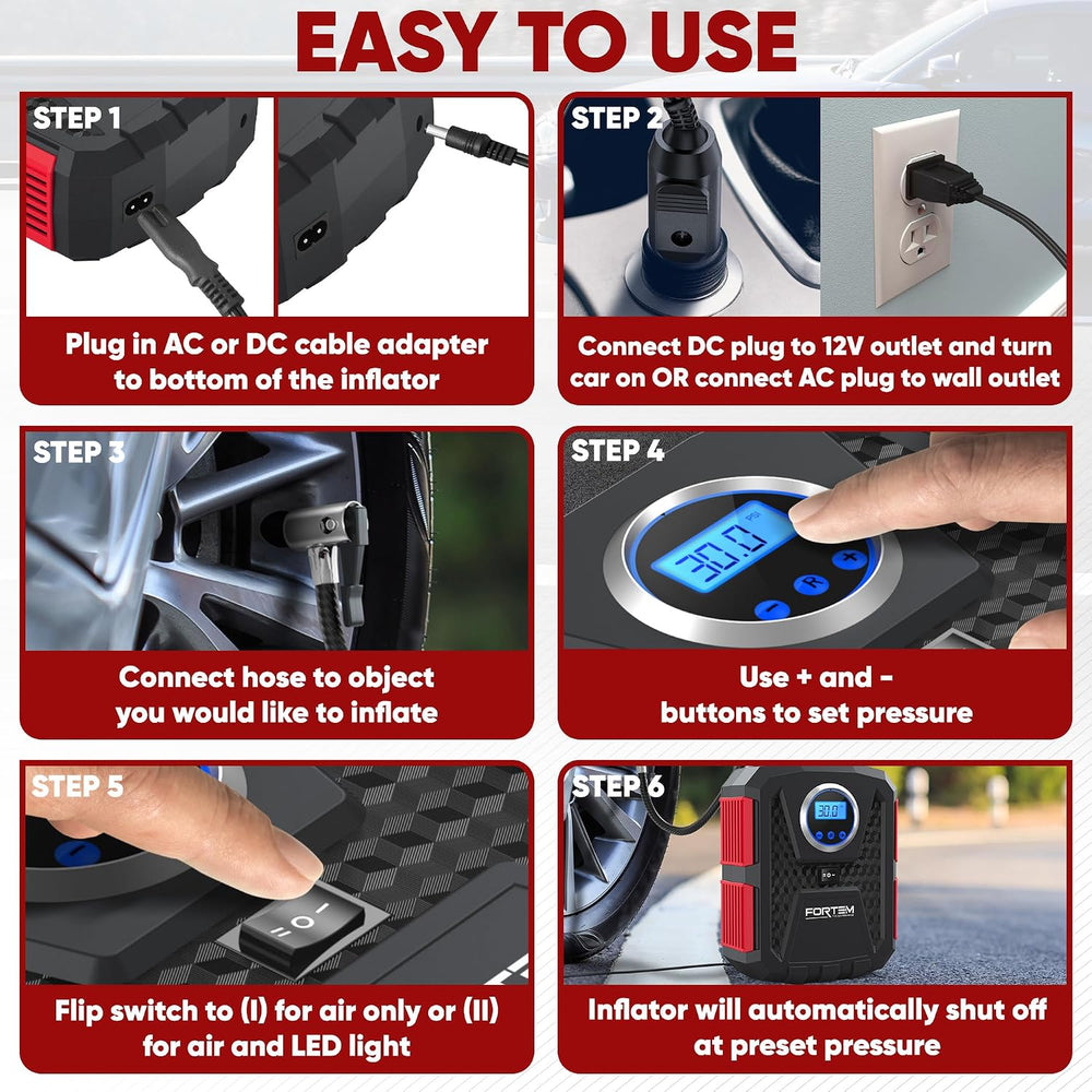 FORTEM Tire Inflator Portable Air Compressor, Air Pump for Car Tires and Bike...