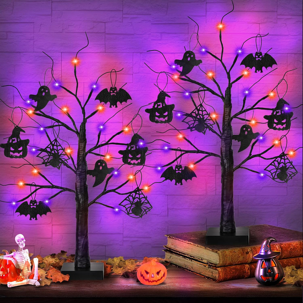 Halloween Decorations Indoor 2 Pack 24 Inch Black Halloween Tree with 24 LED ...