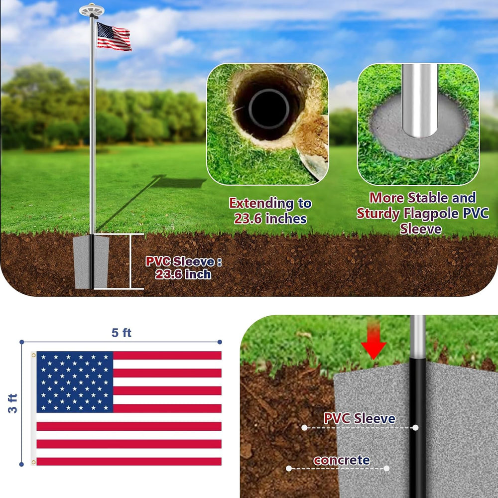 Heavy Duty Flag Pole Kit with 136 LED Ultra Bright Solar Light, 25FT 12 Gauge...