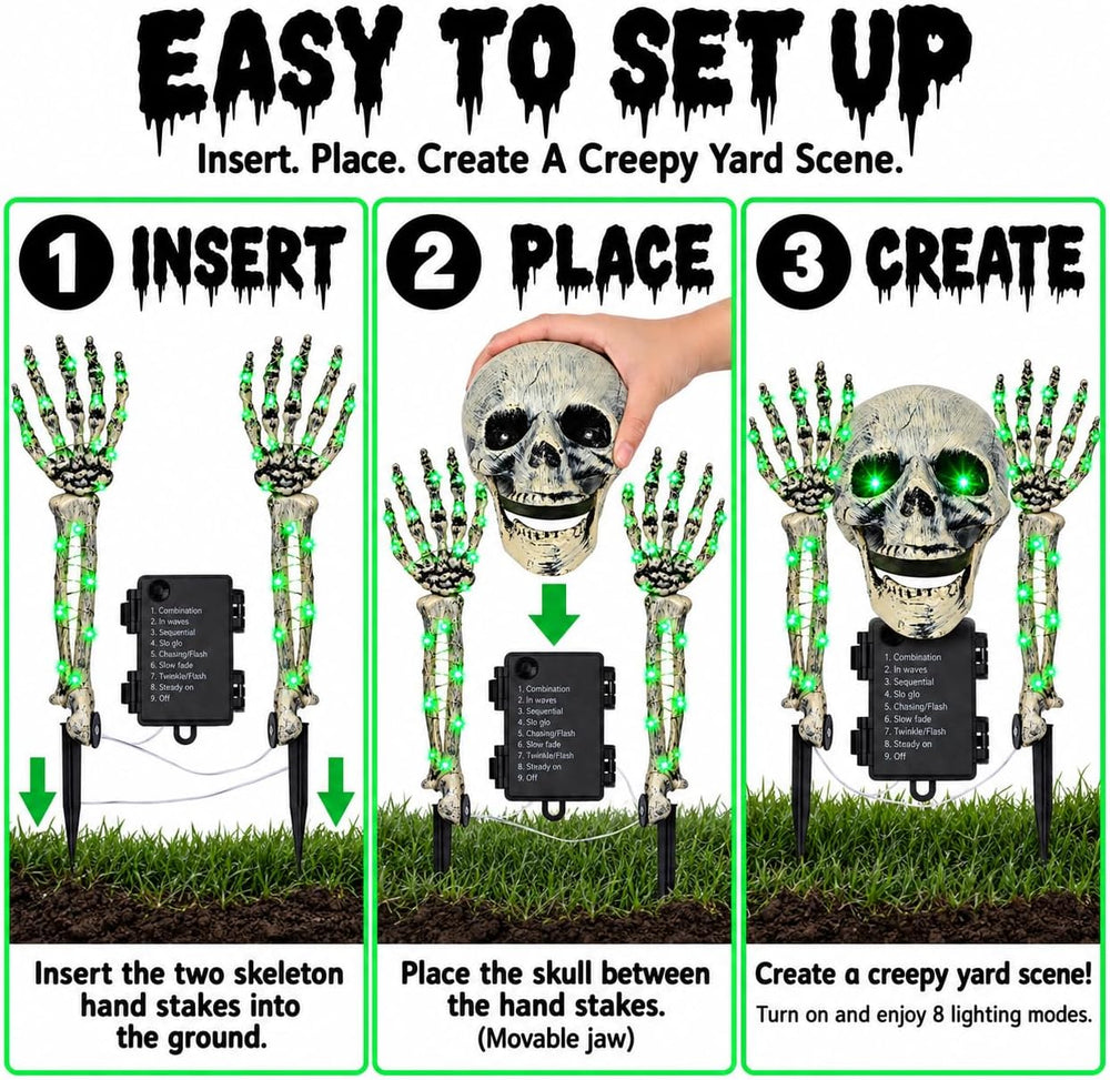 FLYSNK Lighted Halloween Skeleton Groundbreaker Decorations Outdoor, Spooky S...