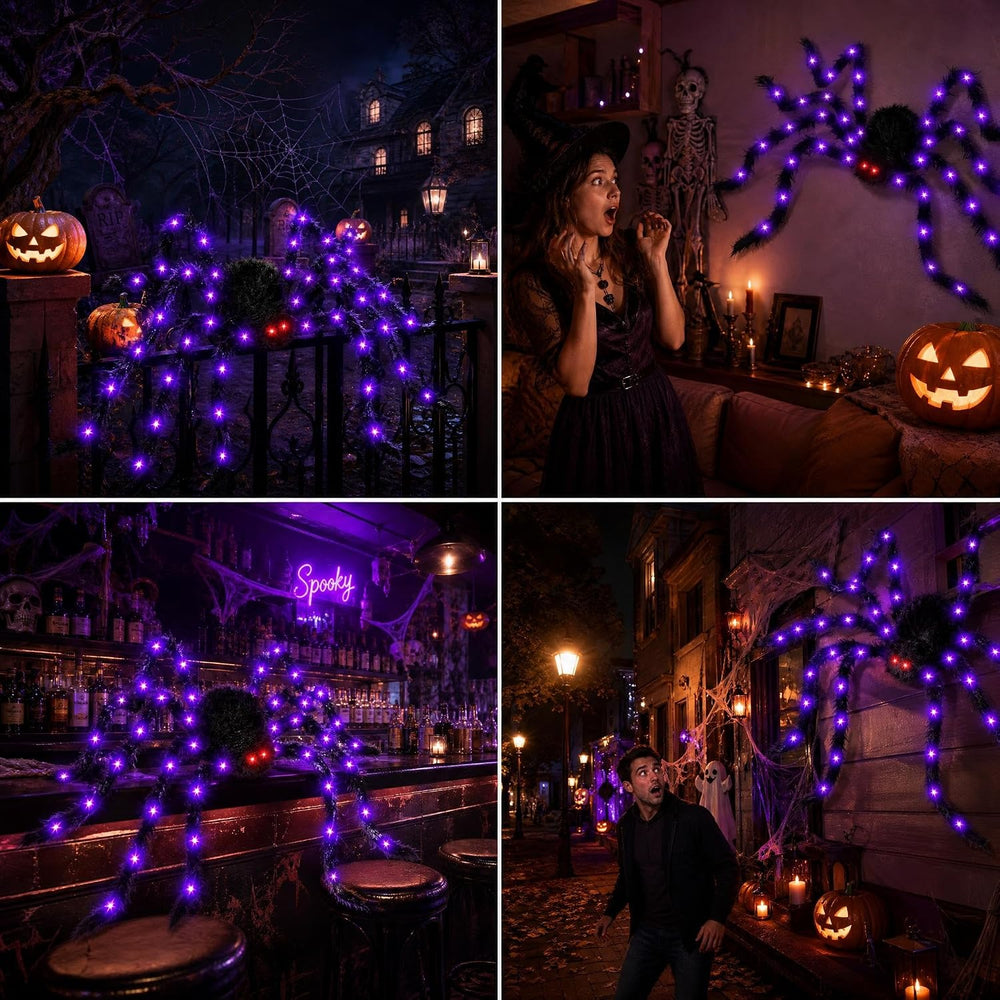 2 Pack 50 Inch Giant Light Up Halloween Spider Decoration Outdoor Indoor,Glow...