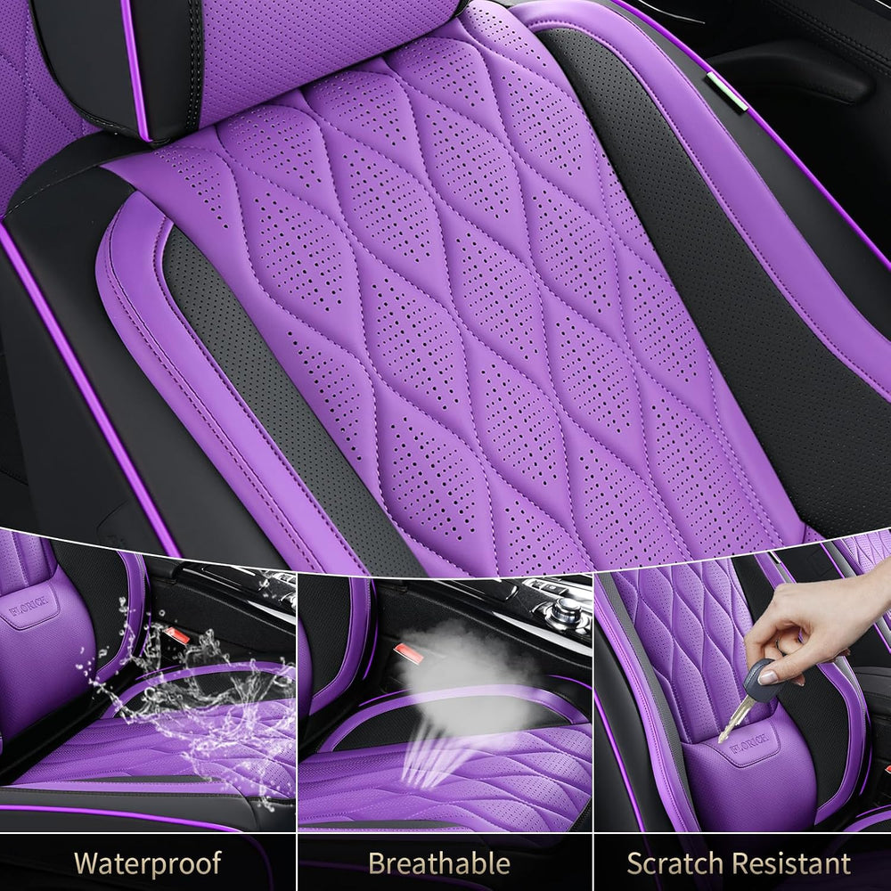 FLORICH Car Seat Covers Full Set Purple Seat Covers Luxury Faux Leather Autom...