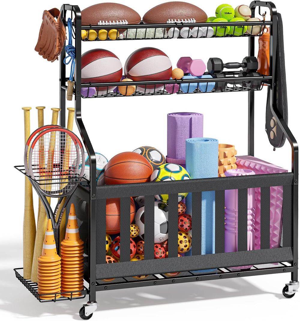 Kitsure Sports Equipment Organizer with Wheels, Garage Ball Storage, 45.6"H
