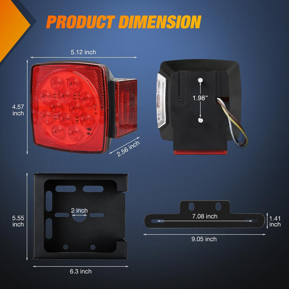 Nilight Square LED Trailer Light Kit 2PCS Stop Turn Tail Side Marker Light
