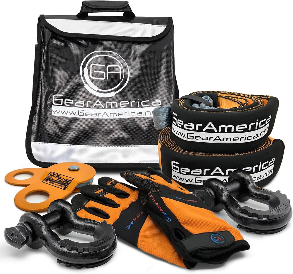 GearAmerica Off Road Recovery Kit, 9 Ton, Includes Tow Strap, Tree Saver, Sna...
