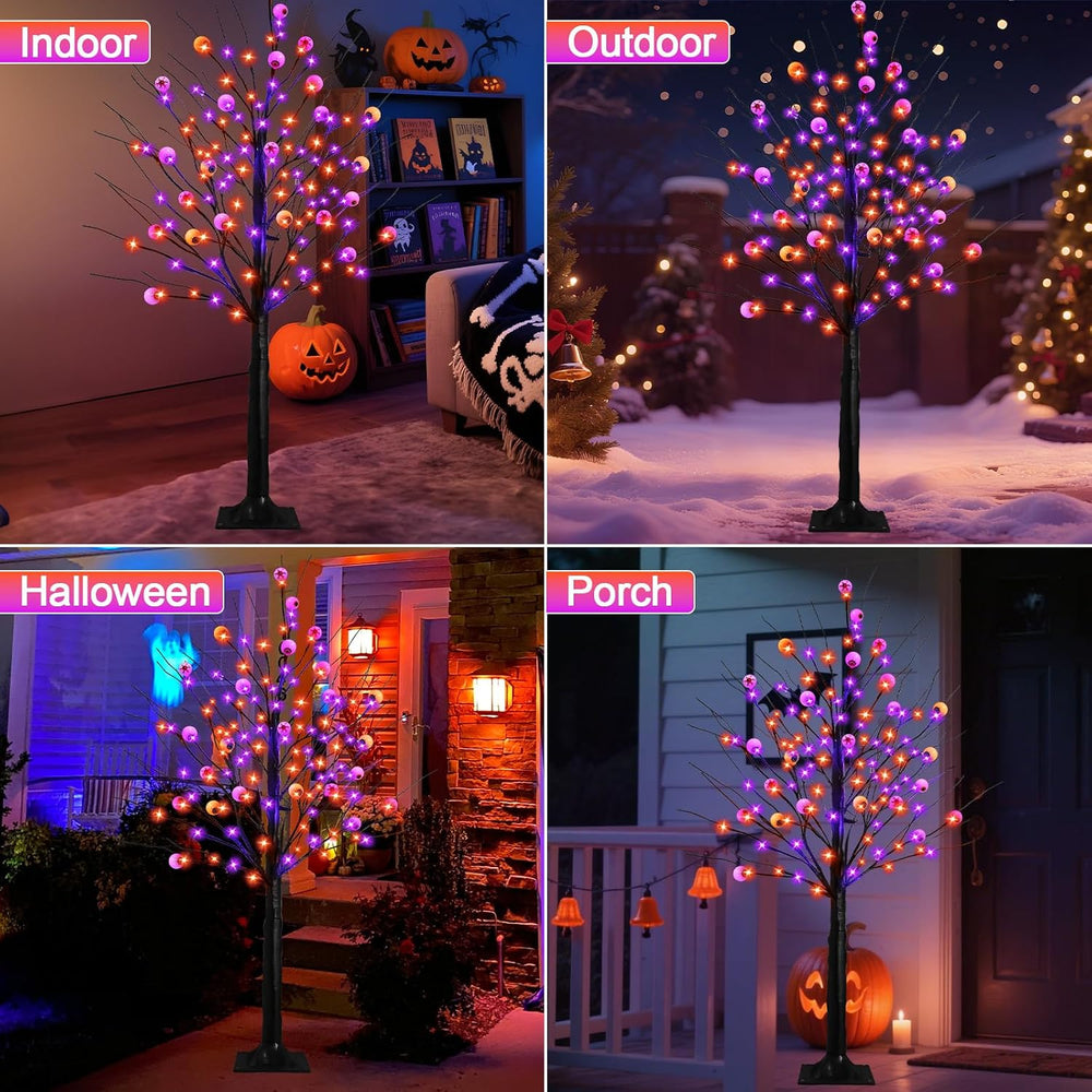 6FT Halloween Decorations Spooky Tree Lights, Large Black Trees with 144 Oran...