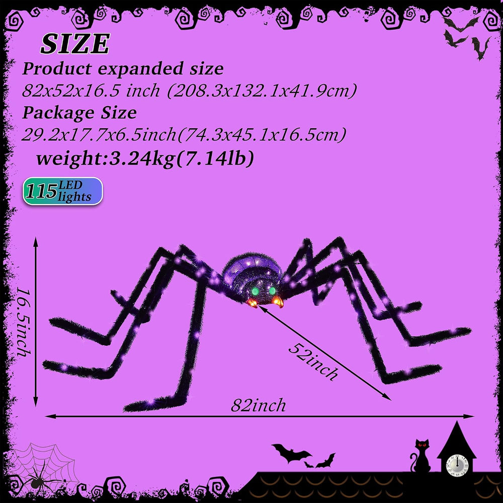 6.8Ft Giant Spider Halloween Decorations Outdoor 82" Light Up Spider wit...