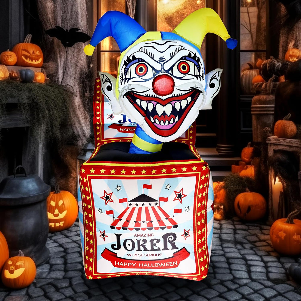 WBHome 5 Ft Halloween Inflatable Circus Clown Box Outdoor Decorations, Blow U...