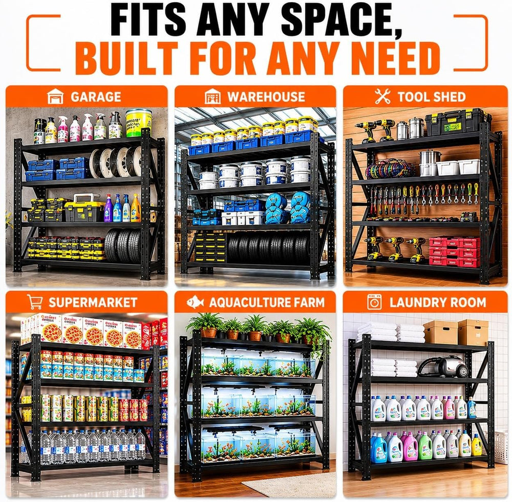 5000LBS Garage Shelving, 71" W Heavy Duty Metal Adjustable 4 Tier Storag...