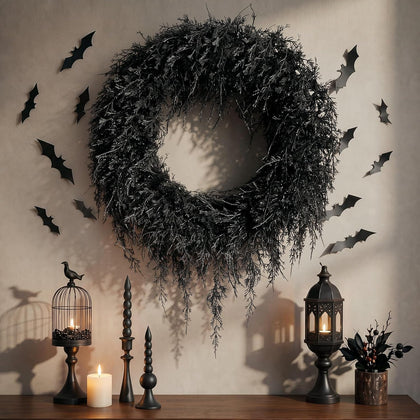 Yunlly 25" Dark Green Halloween Wreath for Front Door, Gothic Style