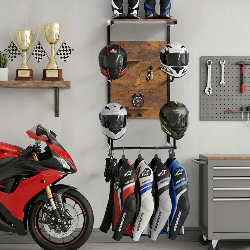 Motorcycle Helmet Wall Mount, 4-Helmet Capacity