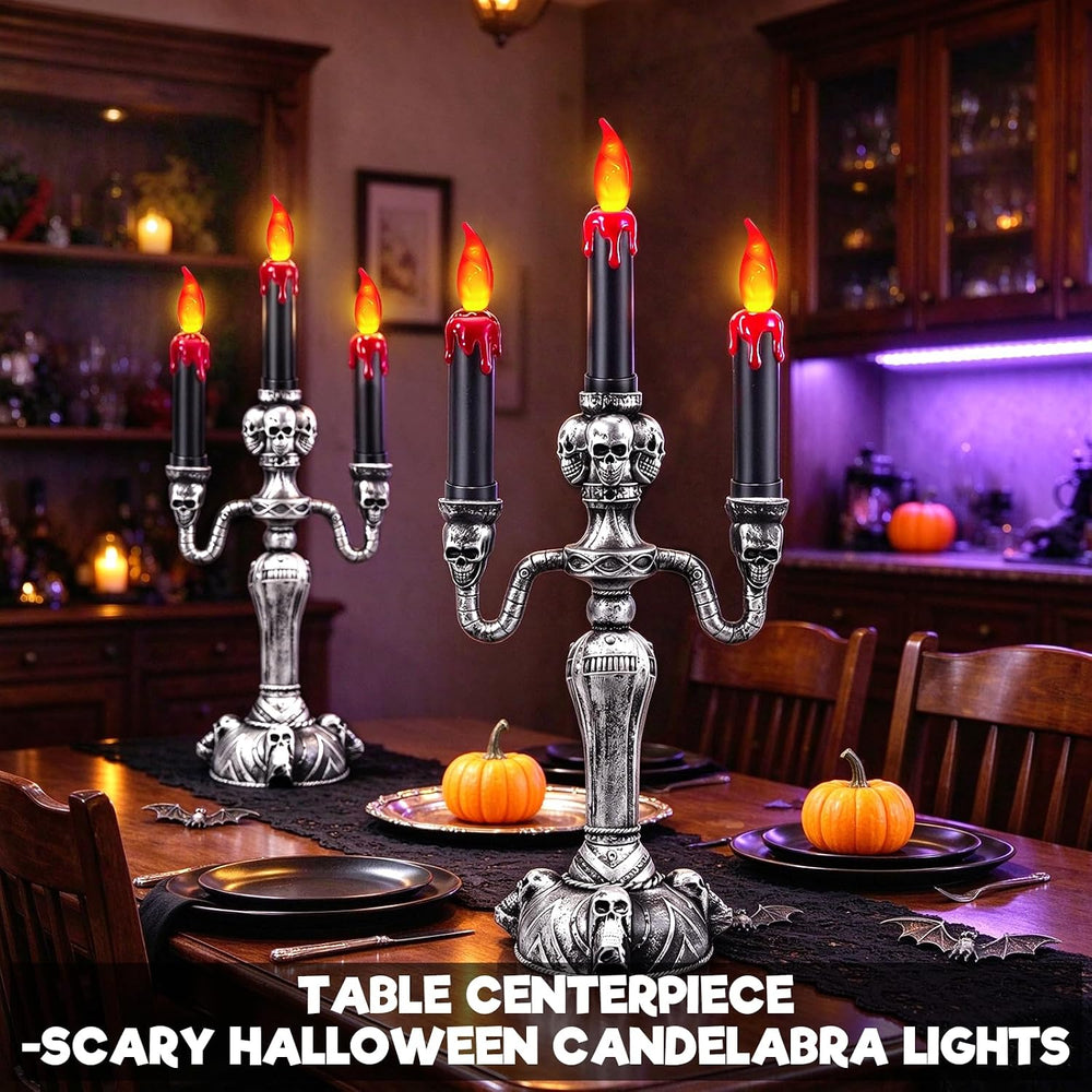 2 Pack Large Halloween Candelabra Flameless Candle Holder Table Centerpiece