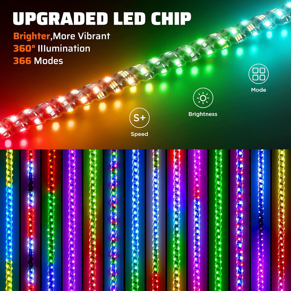 Ehaho 2 PCS 3FT Whip Lights with Spring Base, APP & Remote Control Led Wh...