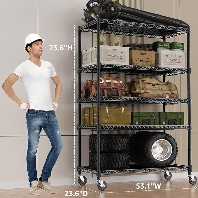 IZEUK Garage Shelving Wide Storage Shelves 5 Tier Metal Shelves Heavy Duty