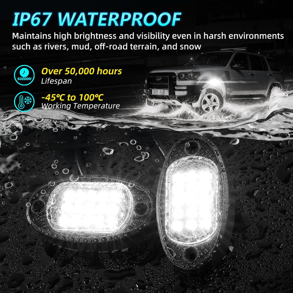 20Pods All Pure White LED Rock Lights Full Kit Plug and Play & Pre Wired ...