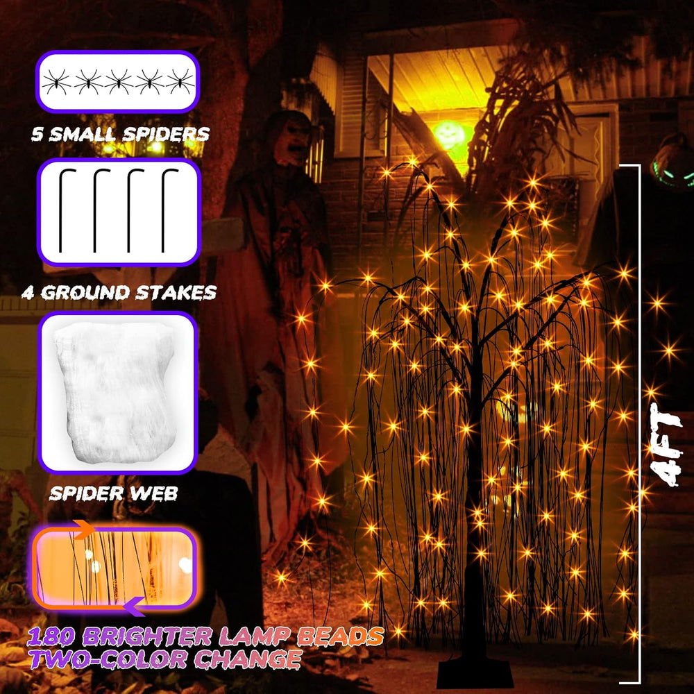 EAMBRITE Halloween Tree 4 FT Lighted Black Spooky Willow Tree Outdoor