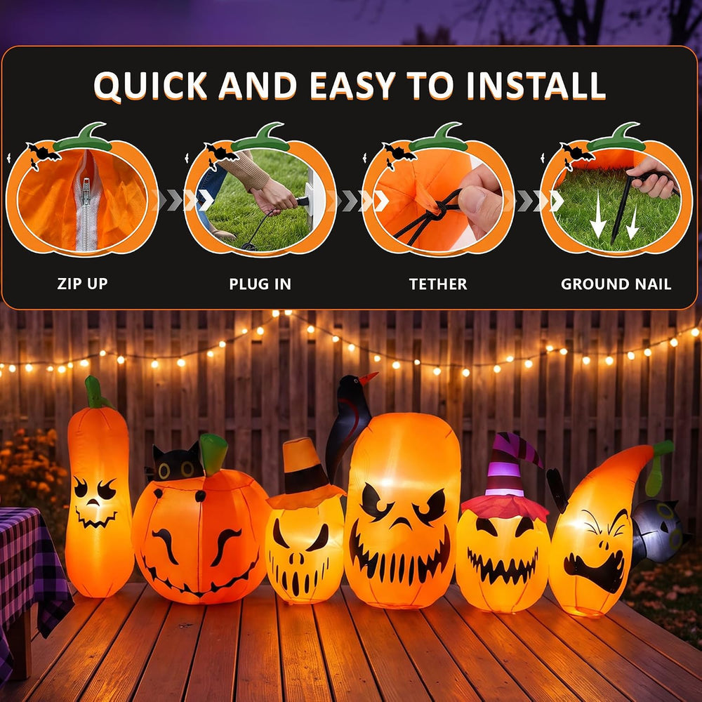 YU FENG 10FT Halloween Inflatable Pumpkin Decorations, Blow Up Pumpkin Family...