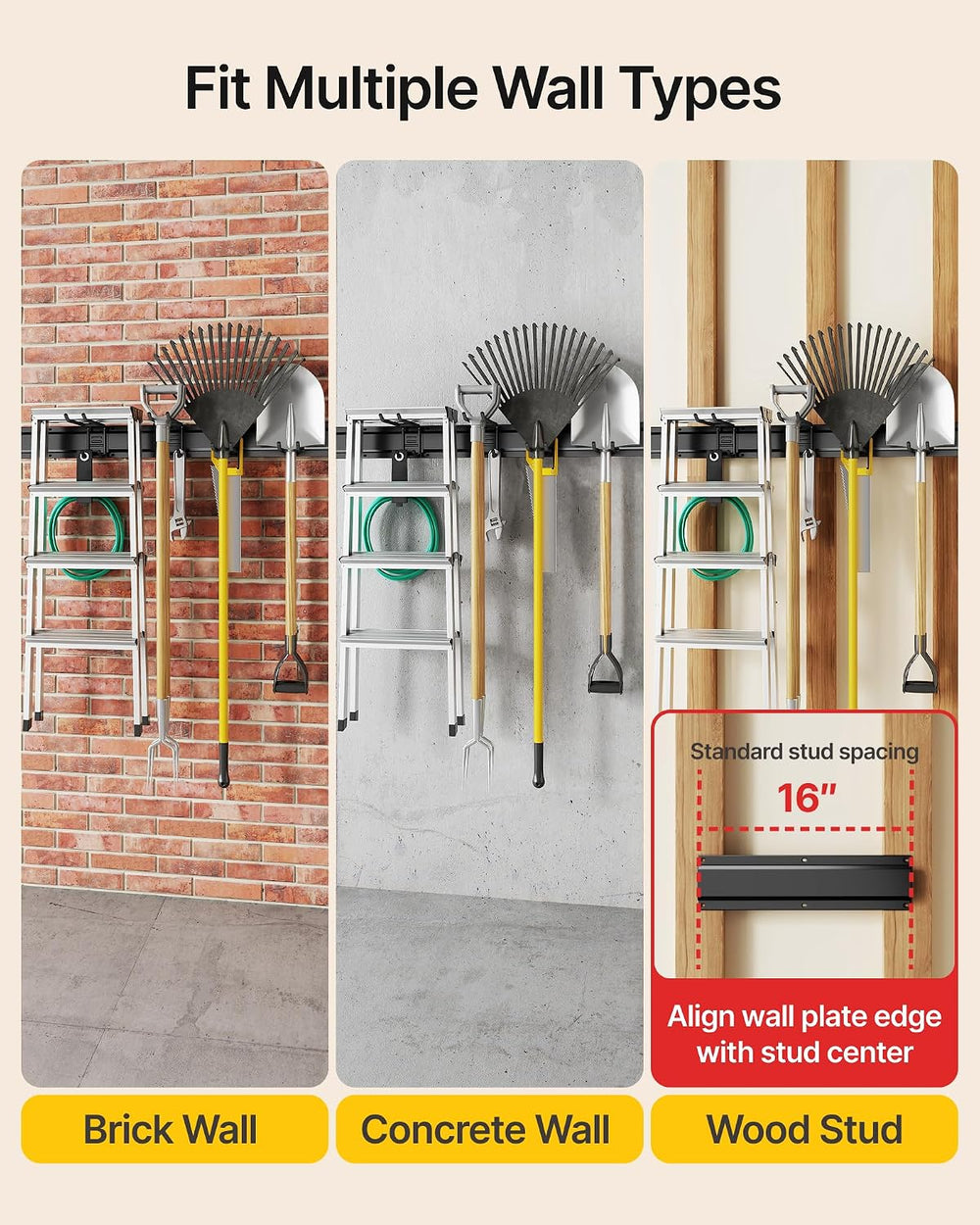 monTEK 64" Garage Tool Organizer Wall Mount, 625 LBS Heavy Duty Tool Rack