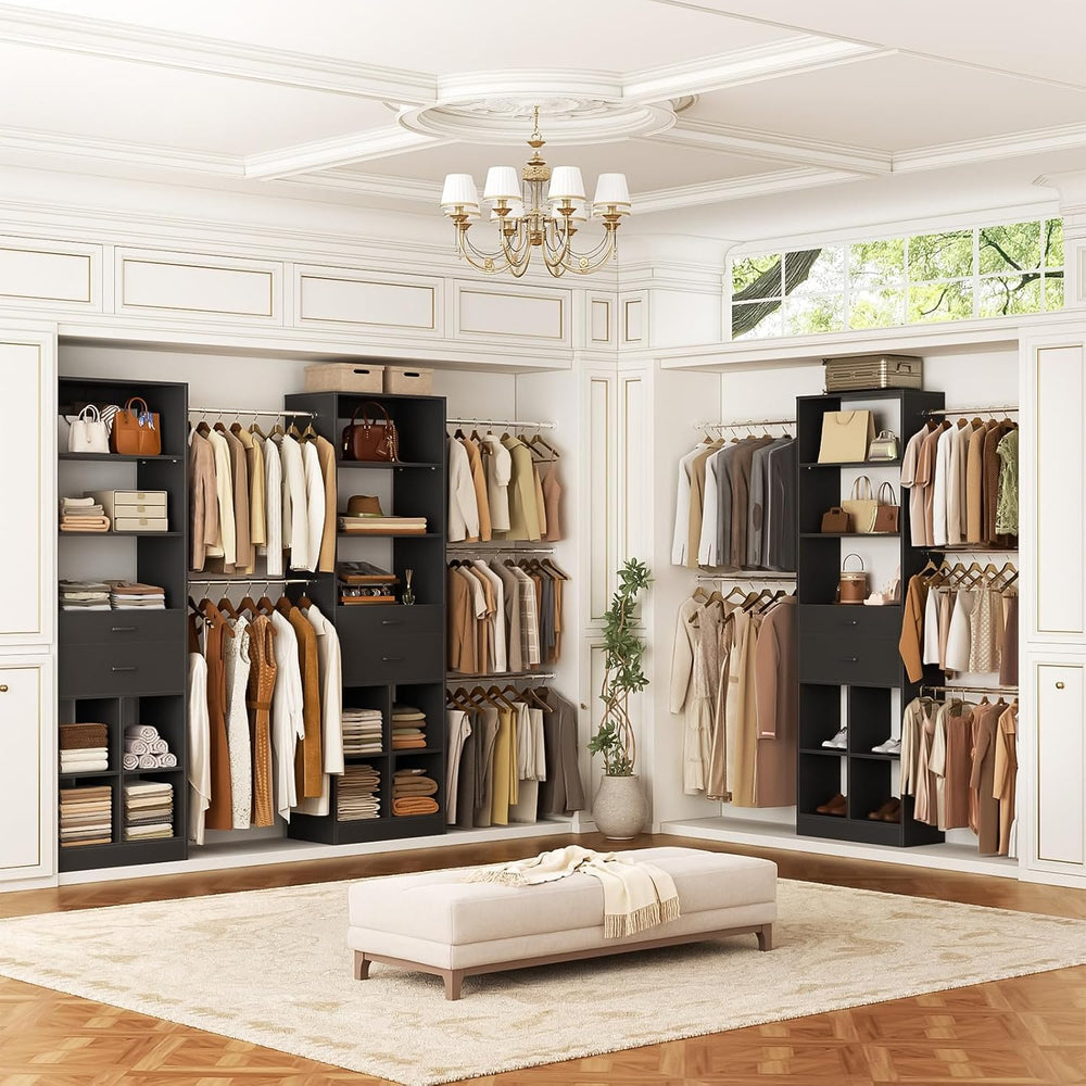 Besiost Closet System, 4-8 FT Closet Organizer Systems with 2 Wooden Drawers ...