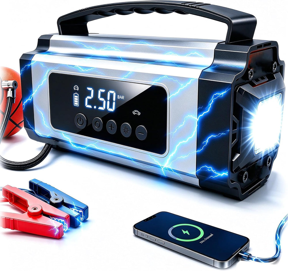 9000A Jump Starter with Air Compressor, 10-in-1 Portable Car Battery Booster ...